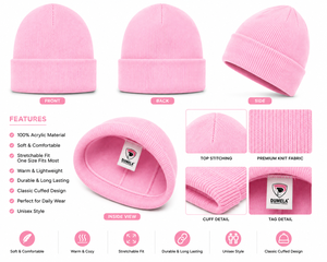 Bonnet en tricot rose unisexe 100% acrylique, couleur unie, style décontracté, chaud pour l'hiver, taille adulte 56-58 cm - Product Image 5