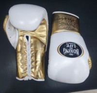 Guantes de Boxeo de Cuero Personalizados 'No Boxing No Life', con Cordones, para Entrenamiento y Sparring, Rojos y Plateados, Dedos Completos, Equipo de Artes Marciales
