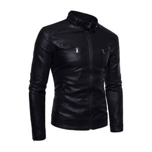 Veste en cuir imperméable et écologique de style motard classique pour hommes, avec logo frontal, pour motards et hommes modernes - Product Image 5