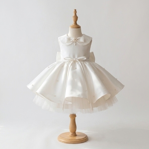 Robe de Soirée de Luxe Harmony pour Filles, en Satin Ivoire, Coupe Asymétrique, Ornée de Perles et Nœud, Tenue de Cérémonie pour Enfants, Personnalisable OEM - Product Image 2