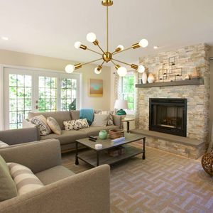 Lampadario Sputnik a 8 luci in ottone spazzolato metà secolo moderna plafoniera a sospensione industriale per cucina soggiorno - Product Image 3