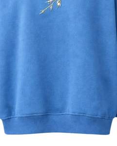 Sweat-shirt à col montant bleu ciel pour femme, broderie florale, manches longues, pull décontracté d'hiver, mélange de coton doux, haut pour femme, vente en gros - Product Image 6