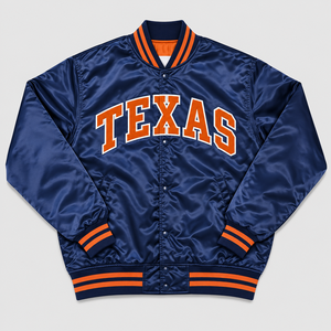 Chaqueta Varsity Azul Satinado para Hombre, Bordada con Letras, Estilo Bomber, Rayas Solares, Puños Acanalados Arizona, Abrigo - Proveedor Destacado - Product Image 4