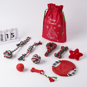 Coffret Cadeau de Noël pour Chiens : Jouets Interactifs à Mâcher et à Tirer, Ballon Tressé à Nœuds, Ensemble de Jeu pour Chiots avec Sac à Cordon de Serrage Festif - Product Image 3