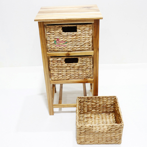 Wooden Storage Cabinet With 2 Rattan Baskets Freestanding Bedroom Furniture Modern <b>Rustic</b> Design - Product Image 6
