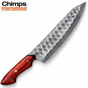 Cuchillo de chef Santoku hecho a mano de acero de Damasco, estilo japonés, ambidiestro, con mango de madera Pakka roja. |   Cuchillo con longitud de hoja de 6-7.9 pulgadas, lavable a mano - Product Image 5