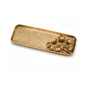 Bandeja Rectangular de Latón para Servir, Diseño Floral, Acabado Pintado, Elegante, Hecha a Mano, de Grado Comercial, Decorativa para Uso Residencial - Product Image 1