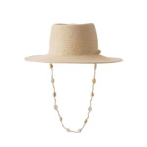 Chapeau de soleil d'été pour femme, chapeau de plage tendance avec chaîne de coquillages, chapeau en paille de papier - Product Image 5