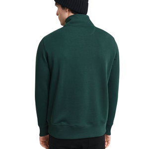 Sweat-shirt à demi-zip pour homme de couleur verte premium, 100% coton molletonné 350 GSM, col montant, grandes tailles, avec faible MOQ - Product Image 4
