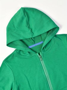 Green Hooded Sweatshirt Children Casual Autumn Wear Plain Dyed Knitted Fabric Regular Sleeve Unlined Machine Washable Breathable - Product Image 6