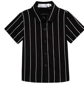 Chemise rayée à manches courtes pour garçons, haut tissé décontracté à col rabattu et boutons sur le devant - Product Image 4