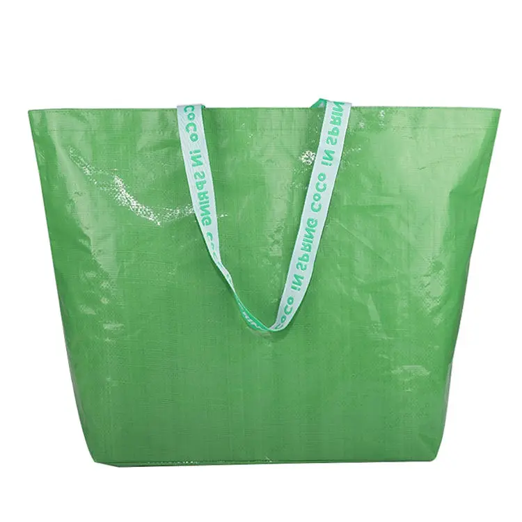 PP tas anyaman dilaminasi ukuran khusus belanja tas tote anyaman Polipropilena dilaminasi dengan kancing tali anyaman tertutup