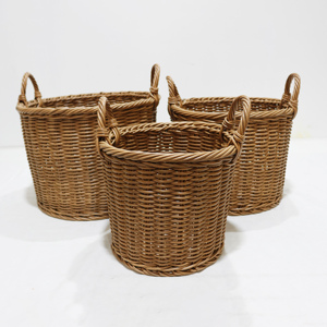 <b>Handmade</b> Rattan Storage Baskets Round Woven Basket for Living Room Organizing Toys <b>Clothes</b> Kitchen Neatening 3-Pack - Product Image 4