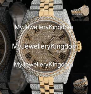 Reloj de Cuarzo para Hombre Chapado en Oro Amarillo de 18k, Totalmente Cubierto de Diamantes de Imitación, Estilo Hip Hop, con Moissanita Auténtica, Reloj Bust Down - Product Image 2