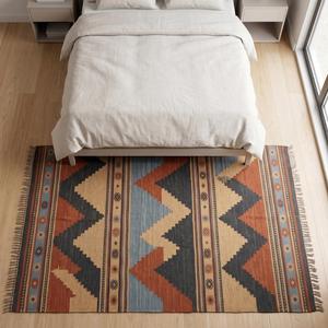 Tapis en laine bouclée tissé à la main - Antidérapant, à poils moyens, avec support en toile de coton, couleur unie, pour usage commercial et domestique, avec franges - Product Image 5