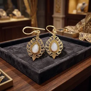 Boucles d'oreilles en laiton avec pierre de lune naturelle, bijoux artisanaux en pierres précieuses, vente en gros - Product Image 3