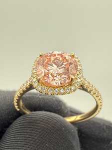 Bague de fiançailles et d'anniversaire vintage en or 14 carats avec diamant rose de laboratoire 1 carat, plaqué rhodium, halo, bijoux fins pour femme - Product Image 5