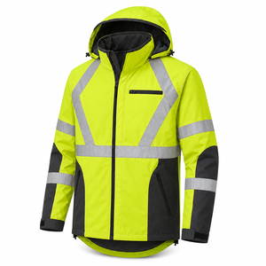 Veste de travail haute visibilité réfléchissante, résistante à l'eau, couleur lime charbon, à capuche, dos en X, personnalisable, vente en gros, coque 300D - Product Image 4