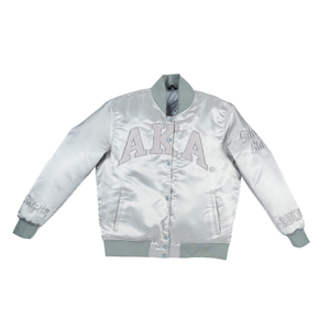 <b>Silver</b> Star Full Length Vintage Bomber <b>Jacket</b> <b>Silver</b> Women Retro Varsity Style Casual Streetwear Lightweight Fashion Outer - Product Image 1