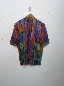 Bata de seda pura estilo bohemio con efecto tie-dye, kimono corto para mujer, talla única, kimono de verano para mujer - Product Image 4
