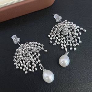 Women's Korean INS High-End Minimalist Niche Silver Fireworks Round Tassel <b>Earrings</b> Versatile <b>Fashion</b> <b>Drop</b> <b>Earrings</b> - Product Image 3