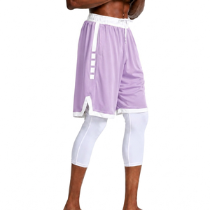 Shorts de baloncesto personalizados al por mayor para hombre, color lavanda con rayas blancas, shorts de gimnasio transpirables, shorts deportivos, shorts atléticos de verano. - Product Image 1