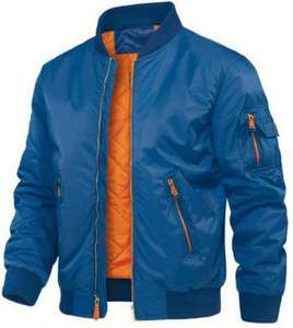 Chaqueta de satén para hombre al por mayor, corte ajustado, con cremallera, cuello alto, forro polar acolchado, cremallera izquierda, estilo urbano de invierno en azul y verde - Product Image 1