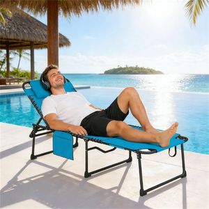 Set di 2 Sedie Pieghevoli Blu per Prendere il Sole all'Aperto - Product Image 2