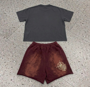 Ensemble deux pièces décontracté personnalisé en coton respirant, chemise et short surdimensionnés, t-shirts à manches courtes imprimés pour hommes - Product Image 4