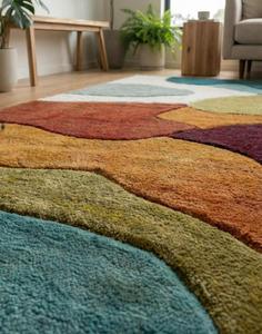 Tapis de luxe moderne abstrait multicolore en laine tuftée à la main, antidérapant, à poils moyens de 10-14 mm, avec support en toile de coton, doux - Product Image 5
