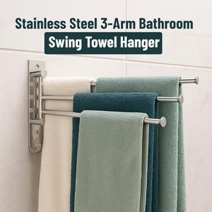Toallero de pared de acero inoxidable con 3 brazos giratorios, barra colgante para decorar tu baño a un nivel superior - Product Image 3
