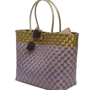Sac fourre-tout en plastique tressé artisanal exquis et sac fait main, magnifique palette de couleurs violettes, sac de plage décontracté pour femmes - Product Image 3