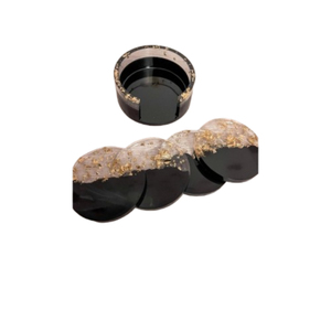 Ensemble de 4 dessous-de-verre en résine vert émeraude, faits à la main, avec feuille d'or, effet géode et agate, résistants à la chaleur, pour une décoration intérieure de luxe - Product Image 4
