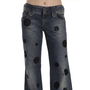 Jean en denim pour femme de haute qualité, taille mi-haute, coupe ample à jambe large, 100% coton, longueur intégrale, style vintage, écologique, effet vieilli, fermeture boutonnée - Product Image 3