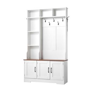Coat Rack with Bench and Shoe Storage 39" <b>Wide</b> Entryway Hall Tree with Hanging Hooks and Adjustable <b>Shelves</b> - Product Image 1