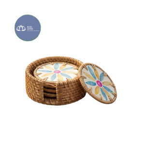 POSIBLE DE VENTA AL POR MAYOR: Posavasos Redondos de Cerámica y Ratán de Alta Calidad para Decoración de Mesa - Product Image 3