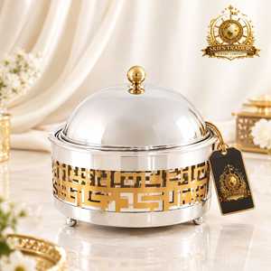 Cacerola de Lujo con Aislamiento Térmico y Acabado en Madera Clara, con Detalles en Dorado, Calentador de Alimentos de Acero Inoxidable, Vajilla para Hoteles y Restaurantes - Product Image 2