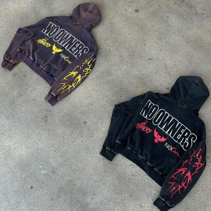 Sweat à capuche graphique 500 GSM, coupe courte, en molleton bouclette français, avec fermeture éclair brodée, style streetwear personnalisé, coupe boxy et fermeture éclair à effet bouffant - Product Image 5