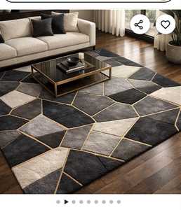 Tapis rectangulaire moderne en laine, motif abstrait noir et or, poils moyens, tufté, lavable, antidérapant, avec envers fin en polypropylène - Product Image 5