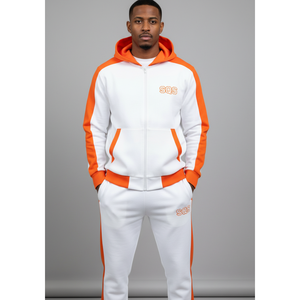 Conjunto Deportivo Premium para Hombre, de Alta Calidad, 450 GSM, Blanco y Naranja, Marca SQS - Product Image 1