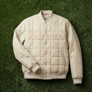Blouson Bomber matelassé en laine et cuir pour homme, personnalisé avec broderie, col en tricot côtelé, vêtement d'extérieur haut de gamme - Product Image 6