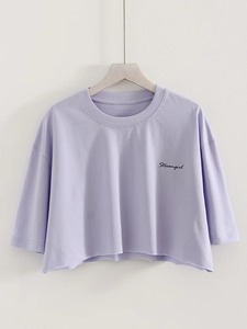 เสื้อยืดโอเวอร์ไซส์ทรงครอป แขนสั้น คอกลม ผ้าฝ้าย สไตล์ลำลอง สตรีทแวร์ สำหรับผู้หญิง - Product Image 5