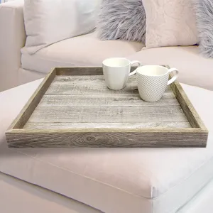 <b>Rustic</b> Eco-Friendly American Style Ceramic Serving Tray 24x24 18x18 Inches Handmade Solid <b>Wood</b> Dishware for Table Presentation - Product Image 3