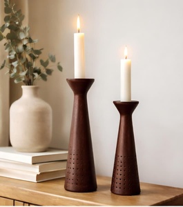 Juego de Portavelas Cónicos de Madera Oscura, Candelabros Altos y Delgados Hechos a Mano para Decoración del Hogar y Comedor - Product Image 2