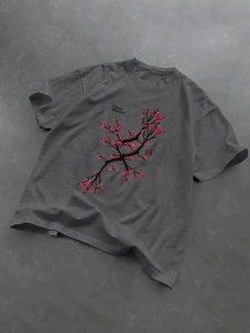 Camiseta Unisex de Algodón con Estampado de Flores de Cerezo, Corte Regular, Cuello Redondo, Manga Corta, Diseño Floral, Ropa Casual de Primavera/Verano - Product Image 1