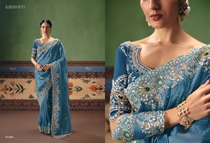 Golden Silk <b>Saree</b> with Purple Embroidered <b>Blouse</b> Traditional Indian Wedding Wear for Women Floor-Length Sari Outfit - Product Image 4