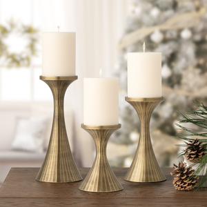 High Quality Brass Candle Stand Set of 3 Tapered Design Durable Metal Pillar Candle Holders for Home Wedding Party At Good Rates - Product Image 4