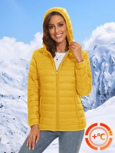 Yellow Quilted Eco-Friendly <b>Waterproof</b> Canvas <b>Women</b> Full Sleeve Zipper Closure Solid Color <b>Winter</b> Puffer <b>Jacket</b> - Product Image 3