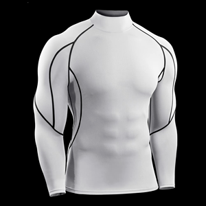 Camiseta de compresión de cuello alto para hombre, de manga larga, elástica, para gimnasio, running, capa base, personalizada para fitness - Product Image 5