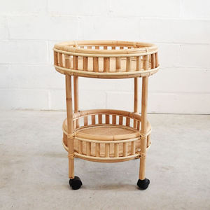 Chariot à champagne en rotin, chariot de bar tendance pour décorations de bar, chariot de présentation de cocktails et de vins - Product Image 5